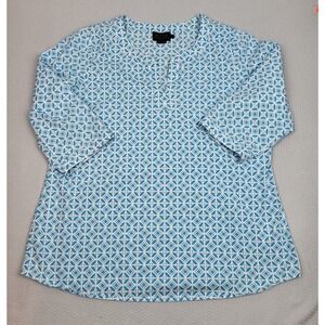 Pendleton Tunic Blouse Womens‎ Large Blue Geometric V Neck Lightweight Raglan